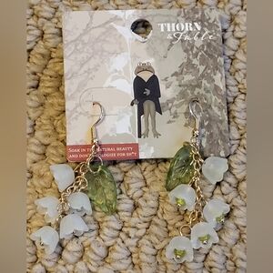 Thorn & Fable Green and White Leaf Drop Earrings